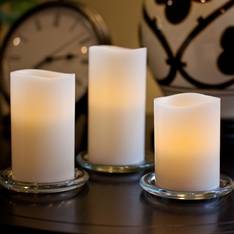 Pillar Flameless Wax Candle + 3 LED's - 8x10cm Ivory